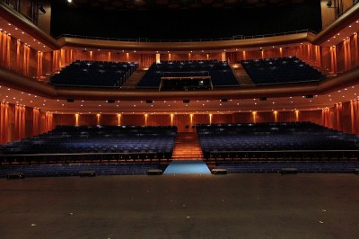 Looking at the concert hall seating from the stage