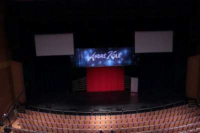 The stage showing Andre's backdrop and curtain setup, taken from the balcony